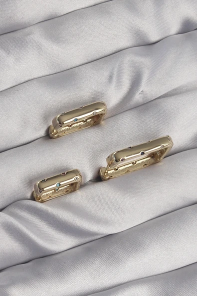 CEYLAN ADAM Pirinç Gold Renk Renkli Zirkon Taşlı Kare Model Küpe Seti - Resim 2