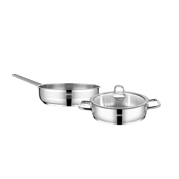 3 Parça Nova Premium Paslanmaz Çelik Basık Tencere Tava Seti - Resim 2