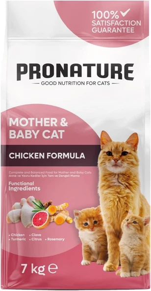 Pronature Anne ve Bebek Kediler İçin Tavuk Etli ve Pirinçli Açık Kedi Maması