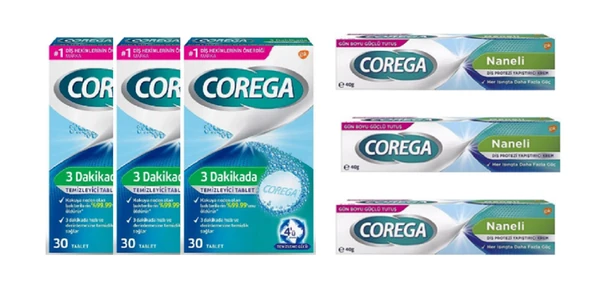 Protez Temizleyici Tablet 30Lu x3  + Protez Yapiştirici Ferahlatici 40 Gr x3