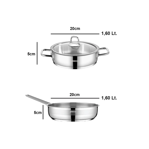 3 Parça Nova Premium Paslanmaz Çelik Basık Tencere Tava Seti - Resim 4