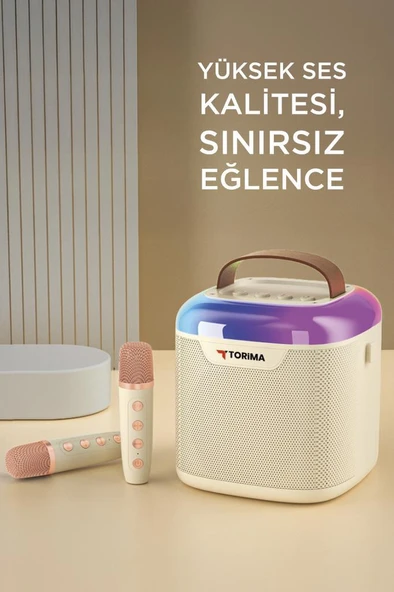 Torima D51 Beyaz Çift Mikrofonlu Kablosuz Parti Hoparlörü - Resim 4