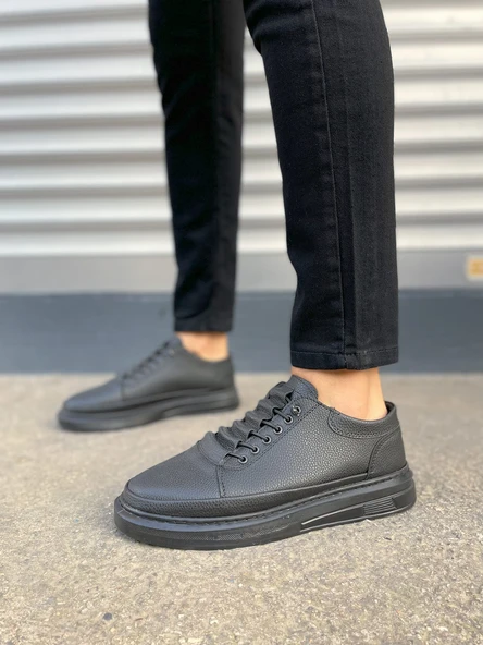 JET-0535 Prime Bağcıklı Cilt Erkek Günlük Sneaker Ayakkabı CST - Siyah - Resim 2