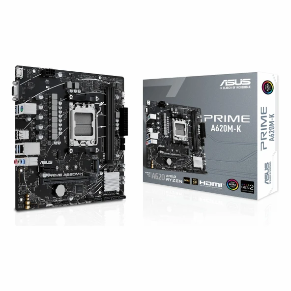Asus Prime A620M-K DDR5 (6400MHz)OC M.2 VGA/HDMI PCIe 4.0 AM5 mATX Anakart ürün görseli 1