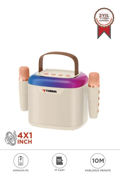 Torima D51 Beyaz Çift Mikrofonlu Kablosuz Parti Hoparlörü ürün görseli