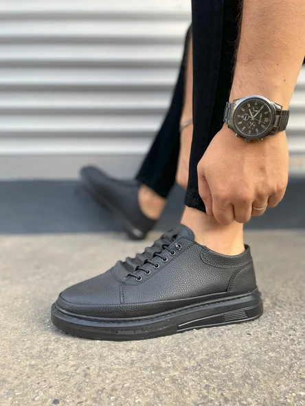 JET-0535 Prime Bağcıklı Cilt Erkek Günlük Sneaker Ayakkabı CST - Siyah - Resim 3