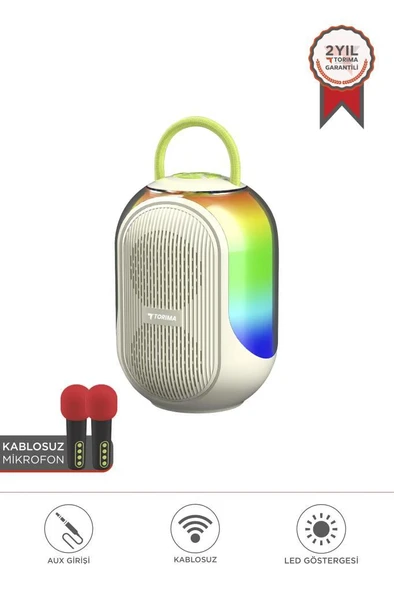 Torima D52 Beyaz Çift Mikrofonlu Kablosuz Parti Hoparlörü ürün görseli