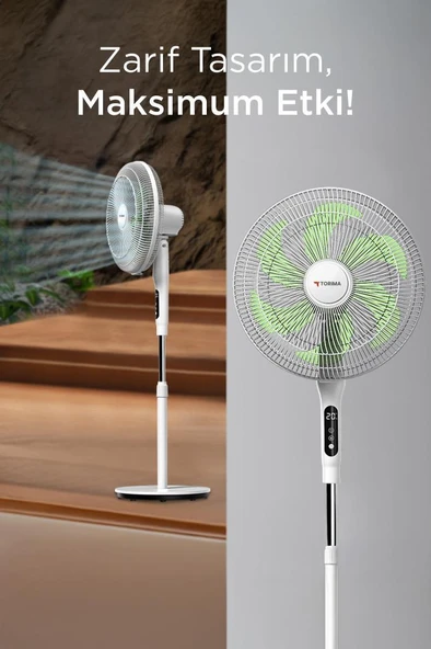 Torima SF-05 Beyaz Ayaklı 50W 3 Kademe 6 Pervaneli 16'' İnc Kumandalı Diğital Ekranlı Vantilatör Fan - Resim 2