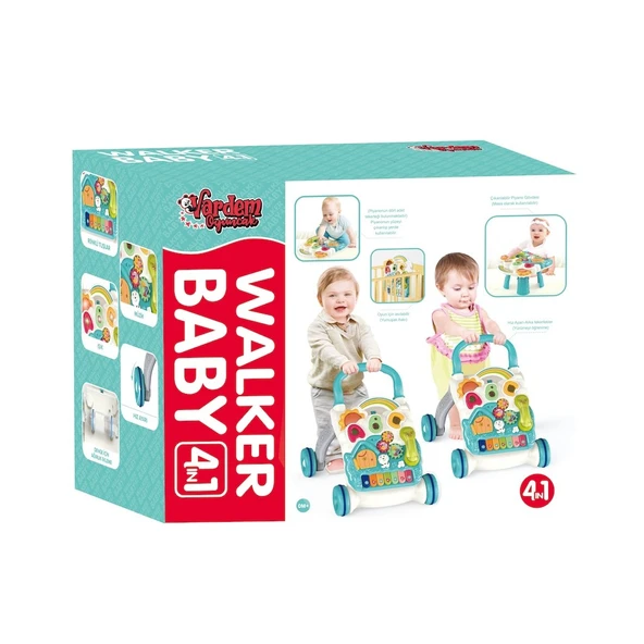 Piyanolu Yürüme Arkadaşı 4in1 Aktivite Masası Işıklı Müzikli Yürüteç Mavi - Resim 3
