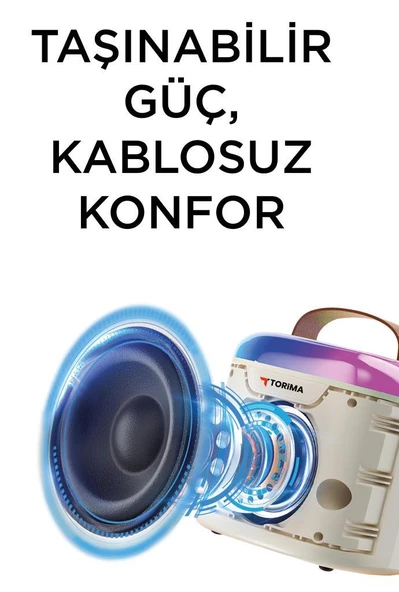 Torima D51 Beyaz Çift Mikrofonlu Kablosuz Parti Hoparlörü - Resim 2