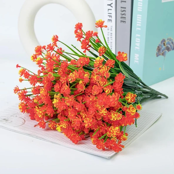 Nettenevime 6lı Set Yapay Çiçek Sazlı Lotus Turuncu Renk 7 Dal Plastik  30cm ürün görseli 1