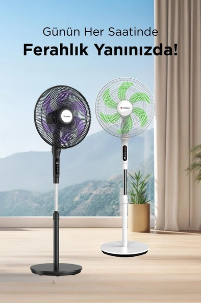 Torima SF-05 Beyaz Ayaklı 50W 3 Kademe 6 Pervaneli 16'' İnc Kumandalı Diğital Ekranlı Vantilatör Fan - Resim 4