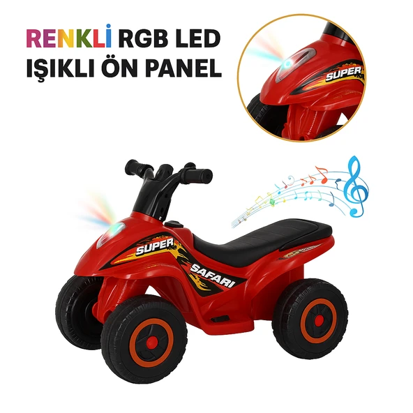 Renkli LED Işıklı Müzikli Akülü ATV Çocuk Motoru  Kırmızı - 1