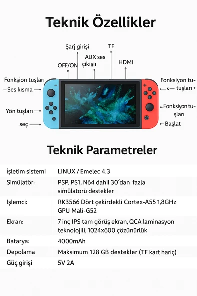 Taşınabilir Retro Atari, Oyun Konsolu, IPS 7 Inç Geniş Ekran, 2 Kol, 2 Tabanca 20.000'DEN Fazla Oyun - 6