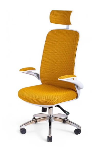 Silva Sarı Fileli Krom Beyaz Yönetici Koltuğu - 3