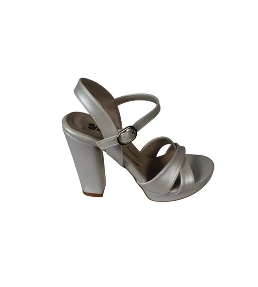 YAZKIŞ Kadın Siyah Gümüş saten Çapraz Bantlı 10cm Kalın Topuk 3 cm Pltform Topuklu Abiye Ayakkabı - Resim 4