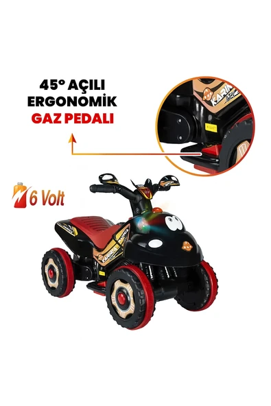 Renkli LED Işıklı Müzikli Akülü ATV Çocuk Motoru  Kırmızı - 5