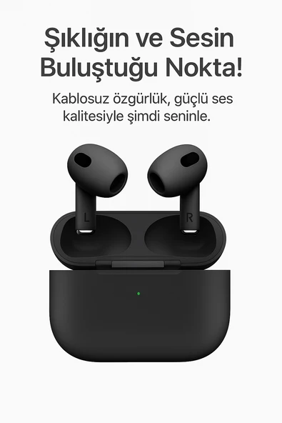 Siyah 4. Nesil Air Bluetooth Kulaklık Bütün Cihazlara Tam Uyumlu Kılıf Ve Taşıma Ipi Hedyeli