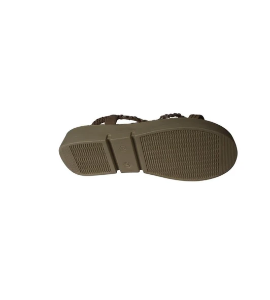 YAZKIŞ Kadın Beyaz Vizon(nut) Cilt Üzeri taşlı Arkası açık 4cm Kalın Rahat Taban Sandalet - 10