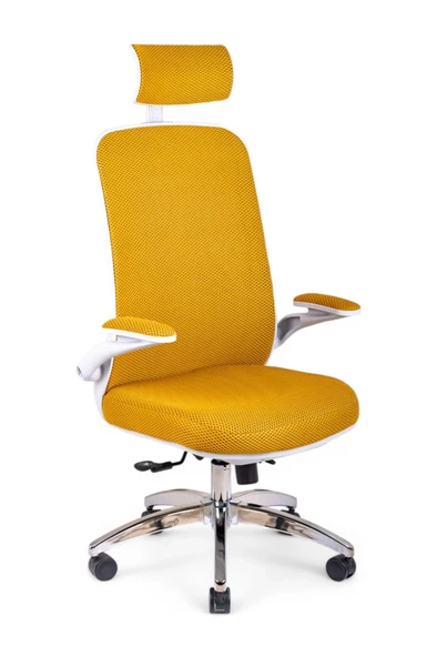 Silva Sarı Fileli Krom Beyaz Yönetici Koltuğu