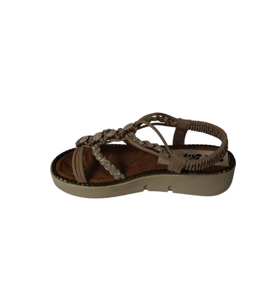 YAZKIŞ Kadın Beyaz Vizon(nut) Cilt Üzeri taşlı Arkası açık 4cm Kalın Rahat Taban Sandalet - 8