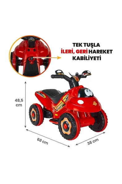 Renkli LED Işıklı Müzikli Akülü ATV Çocuk Motoru  Kırmızı - 2