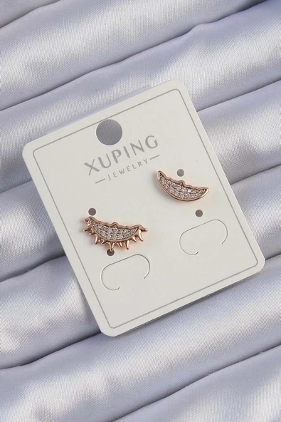 CEYLAN ADAM Xuping Rose Renk Zirkon Taşlı Ay ve Güneş Tasarımlı Küpe ürün görseli 1