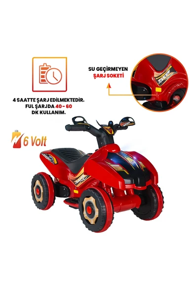 Renkli LED Işıklı Müzikli Akülü ATV Çocuk Motoru  Kırmızı - 3