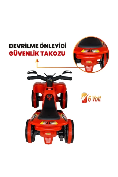 Renkli LED Işıklı Müzikli Akülü ATV Çocuk Motoru  Kırmızı - 6