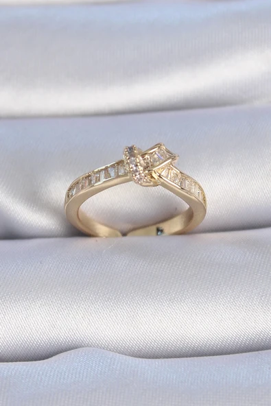 CEYLAN ADAM Pirinç Gold Renk Zirkon Taşlı Düğüm Model Kadın Yüzük ürün görseli 1