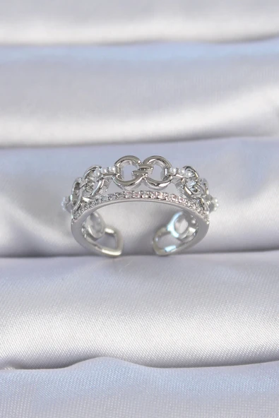 CEYLAN ADAM Pirinç Gümüş Renk Zirkon Taşlı İnci Detay Kadın Yüzük ürün görseli 1