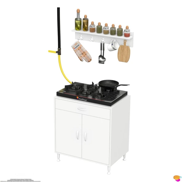 Modilayn QPLAS (XXXL) Set Ocak Altı Dolap 80x88x48 cm. Çekmeceli, kapaklı, raflı ve baharat raflı. - 8