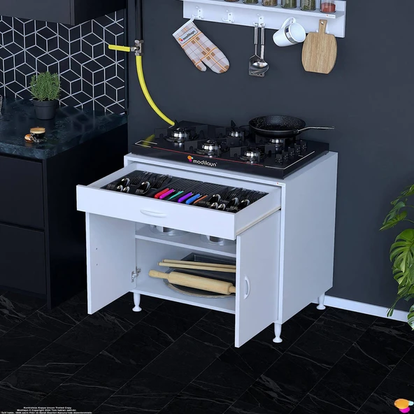 Modilayn QPLAS (XXXL) Set Ocak Altı Dolap 80x88x48 cm Çekmeceli, Kapaklı 2 Göz Raf Bölmeli ürün görseli 1