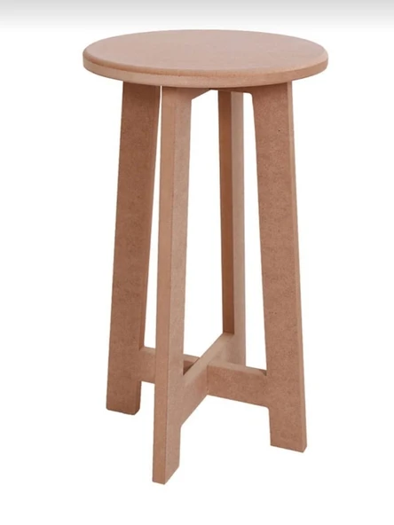 Boyanabilir Ahşap MDF Yuvarlak Demonte 3' lü Tabure Seti - 6