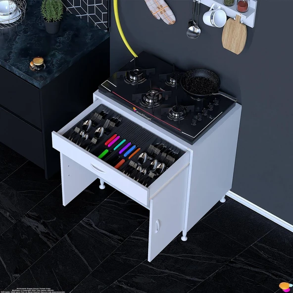 Modilayn QPLAS (XXXL) Set Ocak Altı Dolap 80x88x48 cm Çekmeceli, Kapaklı 2 Göz Raf Bölmeli - Resim 2