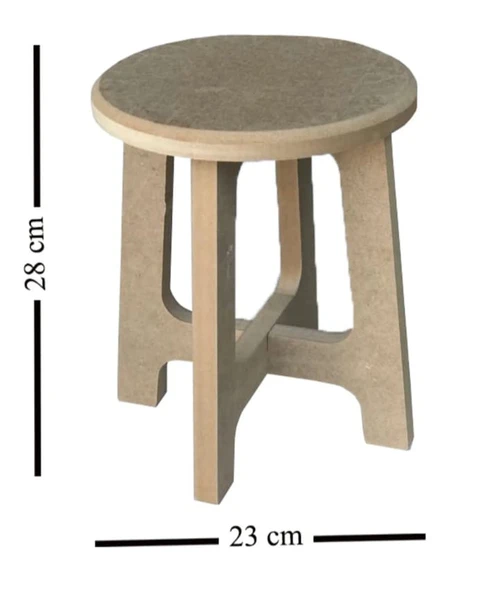 Boyanabilir Ahşap MDF Yuvarlak Demonte Tabure 23x28 cm