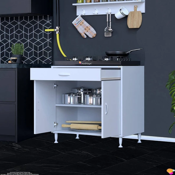 Modilayn QPLAS (XXXL) Set Ocak Altı Dolap 80x88x48 cm Çekmeceli, Kapaklı 2 Göz Raf Bölmeli - Resim 4