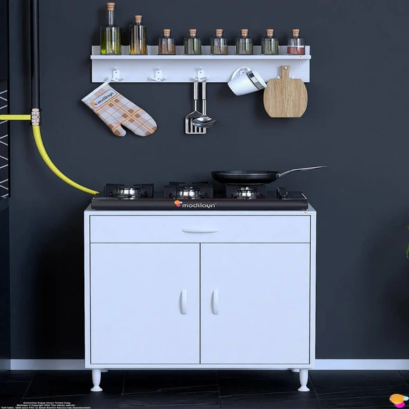 Modilayn QPLAS (XXXL) Set Ocak Altı Dolap 80x88x48 cm. Çekmeceli, kapaklı, raflı ve baharat raflı. - 3