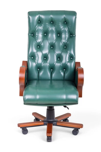 Noir Chester Yeşil Deri Ahşap Makam Koltuğu - Resim 2