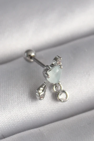 CEYLAN ADAM 316L Çelik Gümüş Renk Beyaz Minelik Kalp Sallantı Zirkon Taş Detay Tragus Piercing ürün görseli