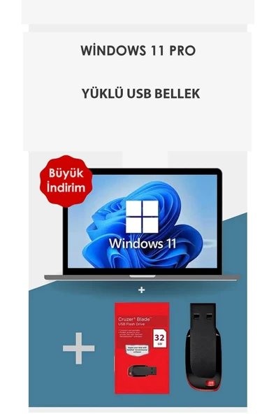 Microsoft Windows 11 Pro Lisans + Flash Bellek (16 Gb) Free Dos Için - Windows 11 Kurulum Usb'si - Sınırsız ürün görseli 1