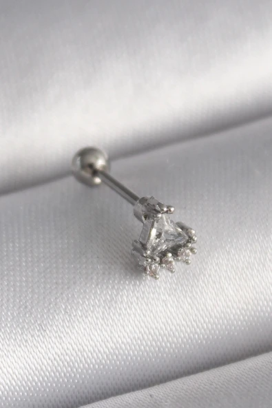 CEYLAN ADAM 316L Çelik Gümüş Renk Üçgen Zirkon Taşlı Tragus Piercing ürün görseli 1
