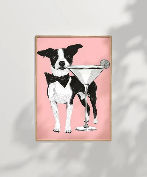Çerçevesiz Poster Şık Köpek ve Martini - Resim 6