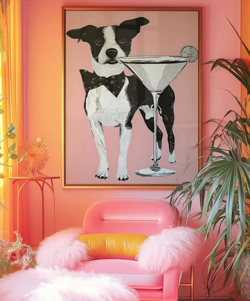 Çerçevesiz Poster Şık Köpek ve Martini - Resim 4