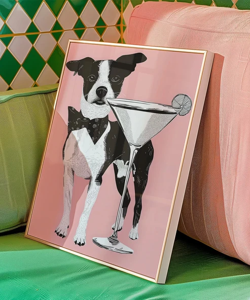Çerçevesiz Poster Şık Köpek ve Martini - Resim 5