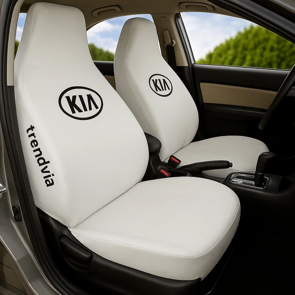 KIA Logolu Beyaz Araç Koltuk Kılıfı Seti Ön ve Arka Koltuklara Özel Penye Servis Kılıfı