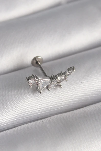 CEYLAN ADAM 316L Çelik Gümüş Renk Zirkon Taşlı Tragus Piercing ürün görseli