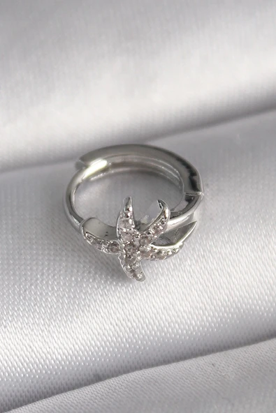 CEYLAN ADAM 316L Çelik Gümüş Renk Zirkon Taşlı Deniz Yıldızı Model Tragus Piercing ürün görseli 1