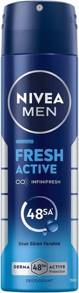 NIVEA MEN Erkek Sprey Deodorant Fresh Active 150ml, Ter ve Ter Kokusuna Karşı 48 Saat Deodorant Koruması ürün görseli