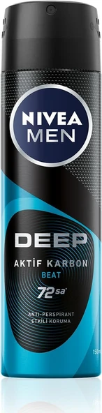 NIVEA Men Erkek Sprey Deodorant Deep Beat 150ml, 72 Saat Anti-Perspirant Koruma